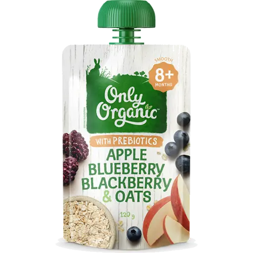 Only Organic Baby Food Apple Blueberry Blackberry & Oats 120g