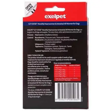 EXELPET EZY-DOSE Heartworm & All-Wormer Dog Chew 4 Pack
