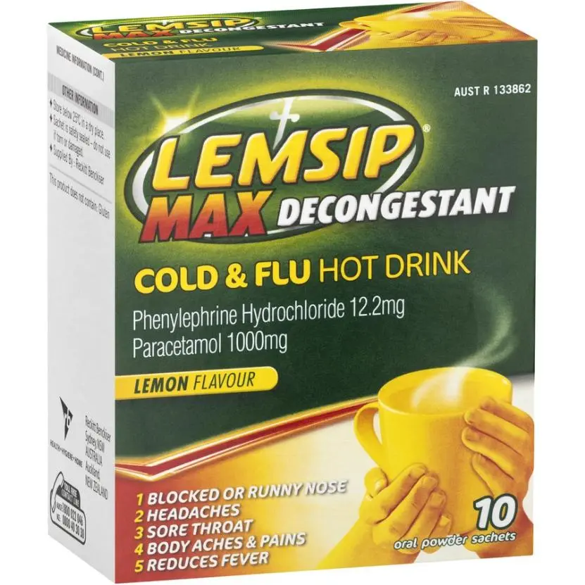 Lemsip Max Cold & Flu Decongestant Hot Drink Lemon 10ea