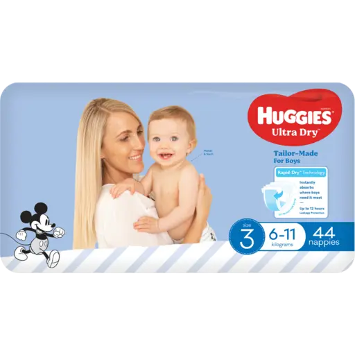HUGGIES ULTRA DRY NAPPY SIZE3 CRAWLER BOY BULK 4X44 PCE
