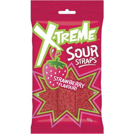 X-Treme Sour Straps - Strawberry 160g