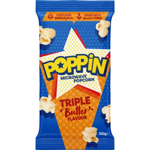 POPPIN MICROWAVE POPCORN TRIPLE BUTTER 100G