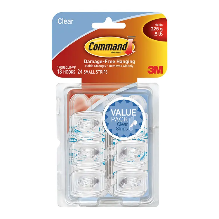 Command Mini Hooks Clear. 6 per pack