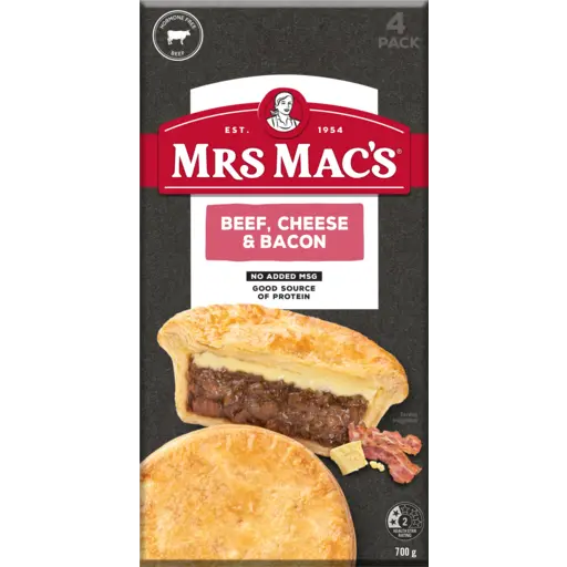 Mrs Mac's Beef Cheese & Bacon Pie 4 Pack 700g