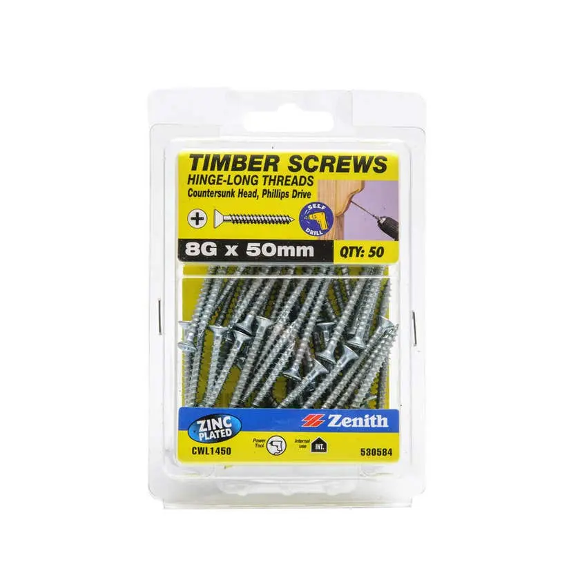 Zenith Timber Screws 8G x 50mm - 50 Pack