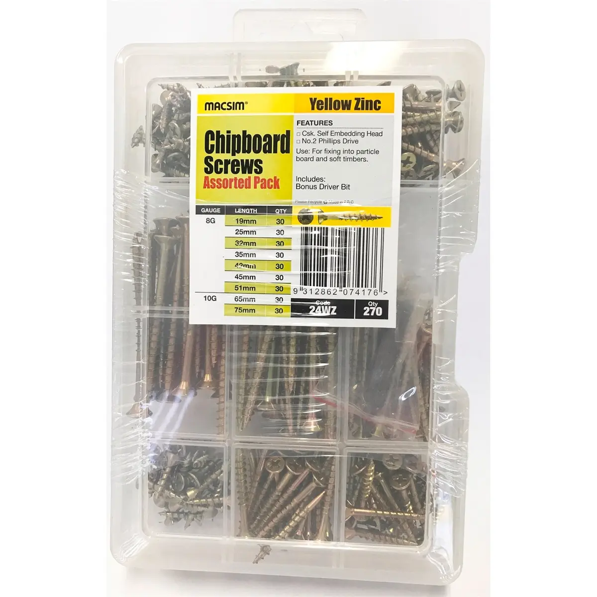 Macsim Chipboard Screws 270pcs Code 24wz