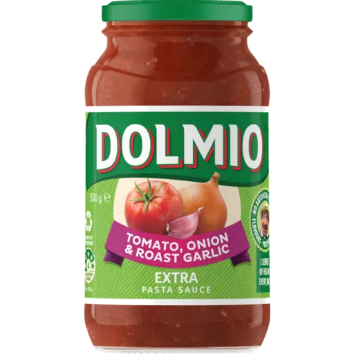 DOLMIO Extra Pasta Sauce Tomato Onion and Roast Garlic 500g Jar