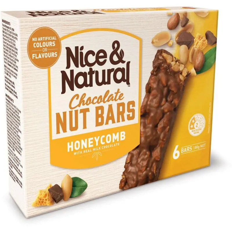 Nice&Natural Nut Bars Honeycomb Milk Choc 6pk 180g