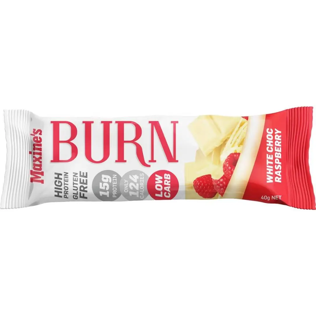 Maxine's BURN High Protein Bar White Choc Raspberry 40g