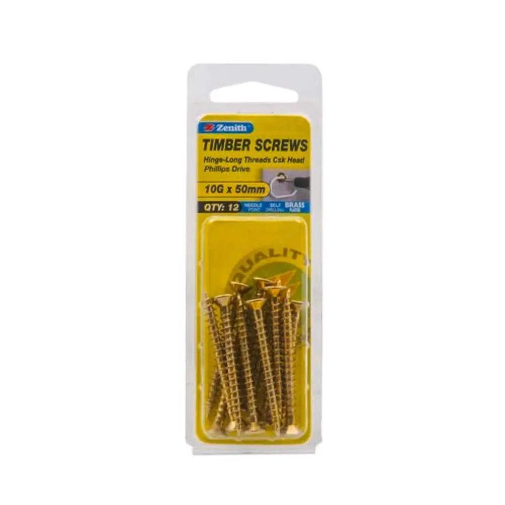 Zenith Brass Plated Timber Screws 12 Pack