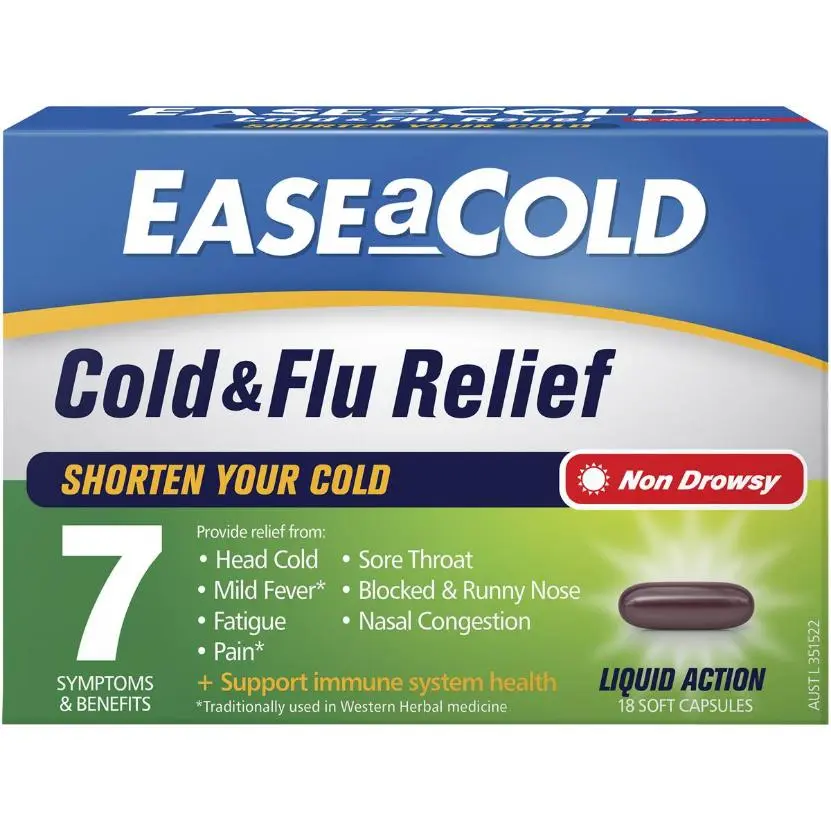 EASE-A-COLD COLD & FLU RELIEF NON-DROWSY CAPSULES 18EA