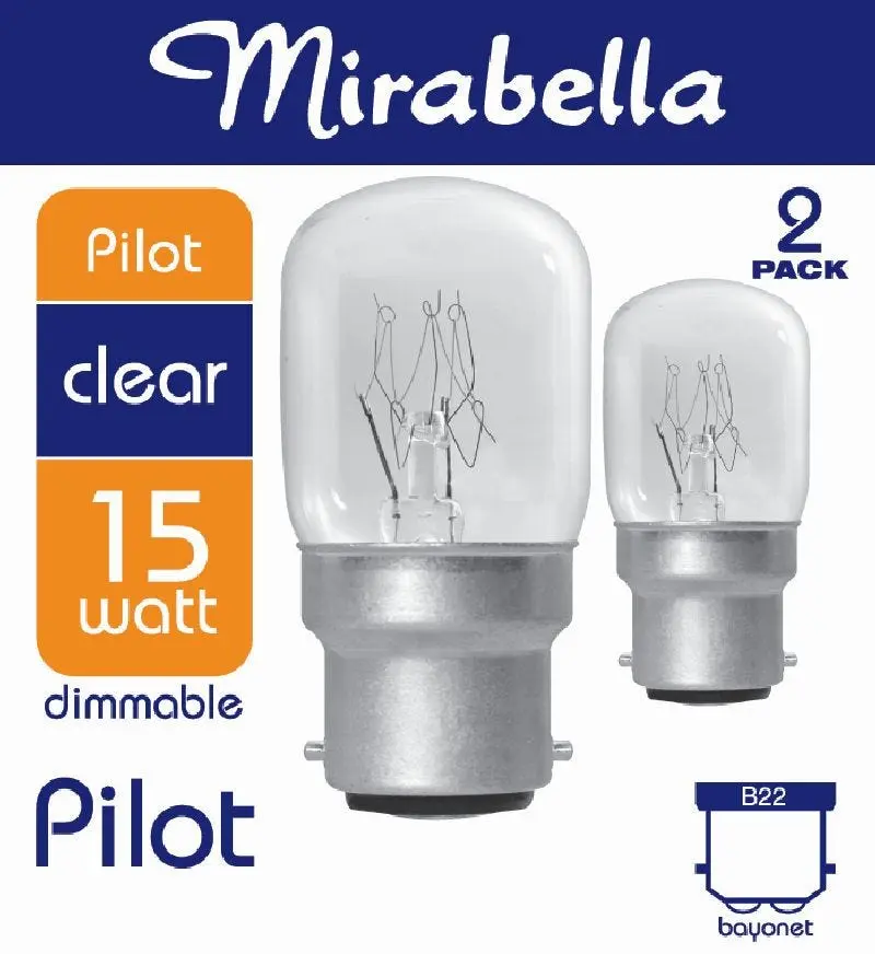 Mirabella 15W BC Clear Pilot Globe 2PK