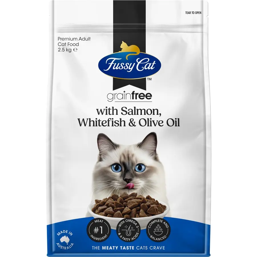 Fussy Cat Grain Free Adult Dry Cat Food Salmon Whitefish & Olive Oil 2.5kg