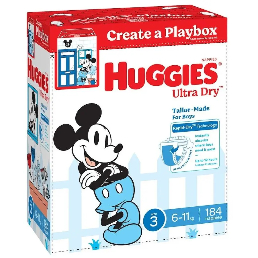 HUGGIES ULTRA DRY NAPPY SIZE 3 CRAWLER BOY 184 PCE