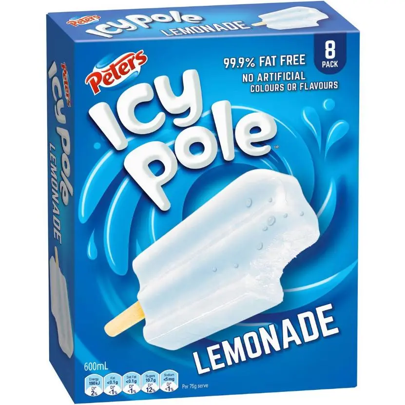 Peters Icy Pole Lemonade Ice Blocks 8 Pack 600ml