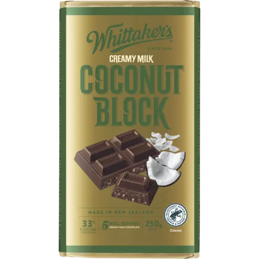 Whittaker's Block Creamy Milk Chocolate 33% Cocoa Coconut 250g