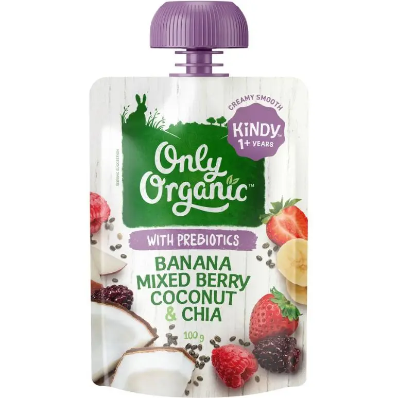 Only Organic Baby Food Banana Mixed Berry Coconut Milk & Chia 100g