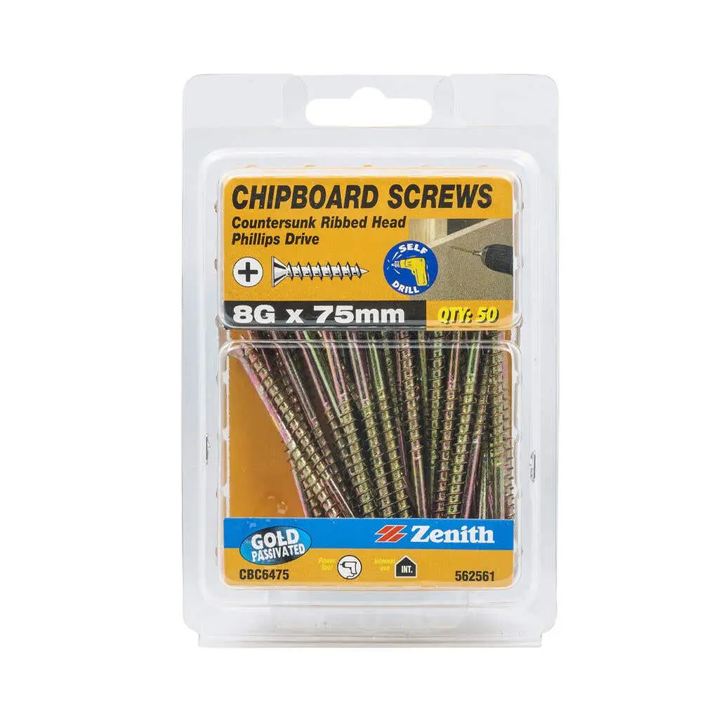 Zenith Chipboard Screws 8G x 75mm - 50 Pack