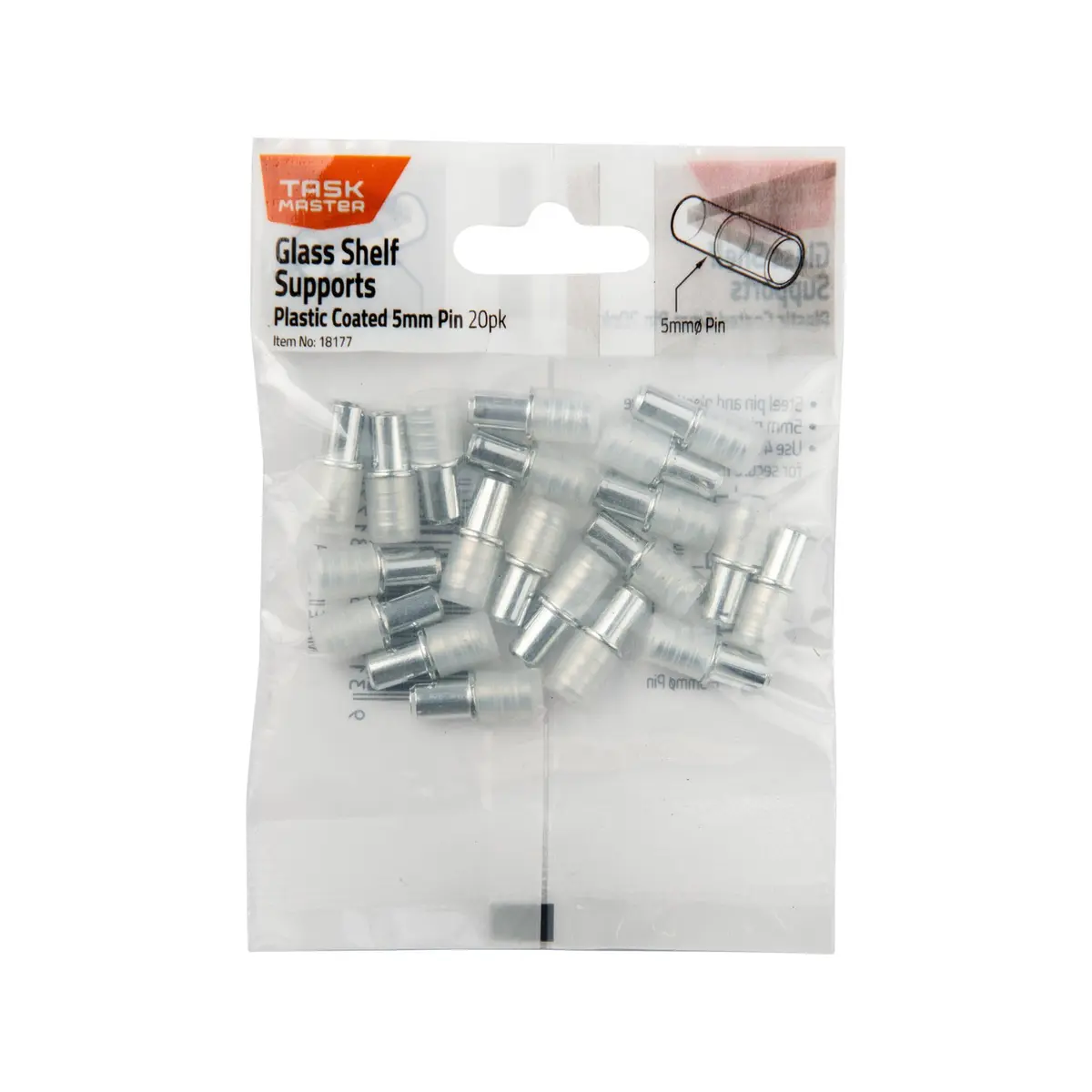 Task Master Glass Shelf Supports 5mm Pin 20 Pack