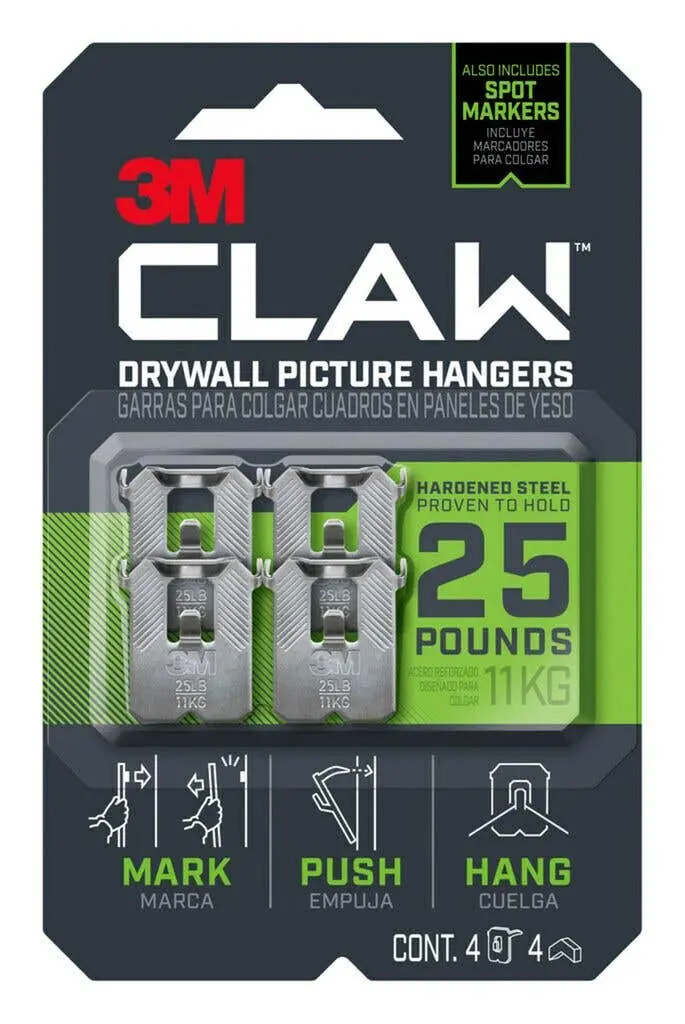 3M CLAW Drywall Picture Hanger 11kg - 4 pack