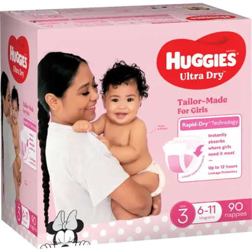 HUGGIES ULTRA DRY NAPPY SIZE 3 GIRL JUMBO 90 PCS