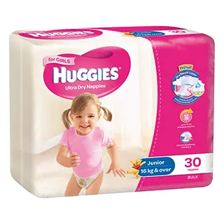 HUGGIES ULTRA DRY NAPPY SIZE 6 JUNIOR GIRL 3X30 PCE