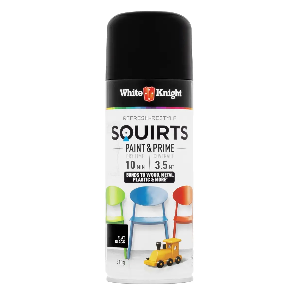 White Knight Squirts Paint & Prime Flat Black 310g