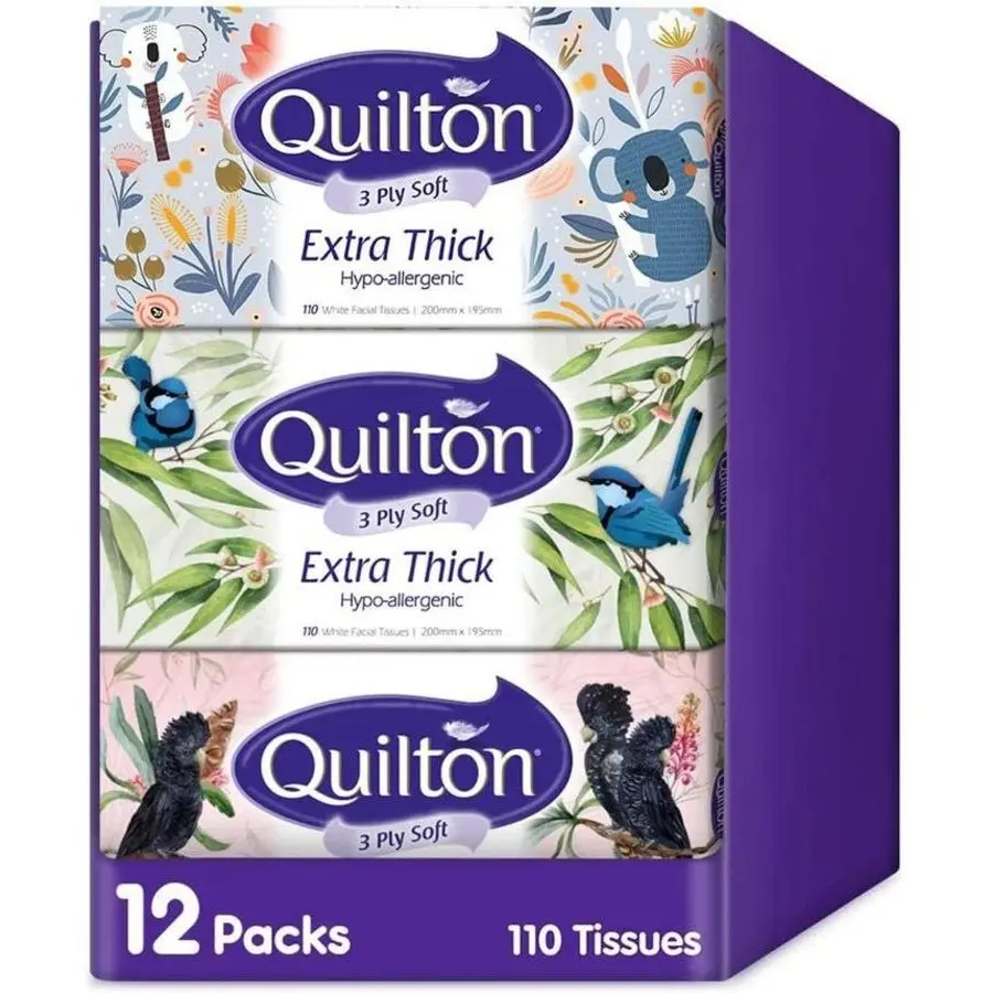 Quilton Extra Thick Hypo-allergenic White 110s Facial Tissue