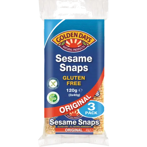 Golden Days Gluten Free Original Sesame Snaps 3 Pack 120g