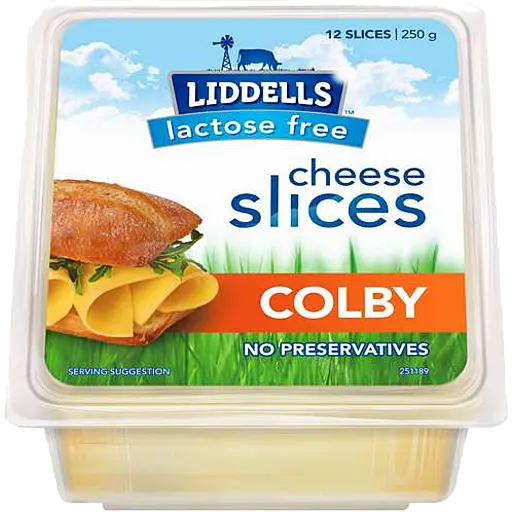 Liddells Lactose Free Colby Slices 250g