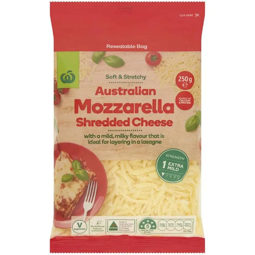 Woolworths Australian Mozzarella Shredded Cheese 250g