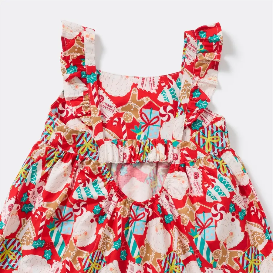 K-D Kids Christmas Print Poplin Dress - Red - Size 3