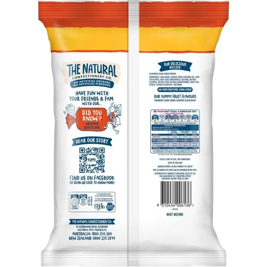 THE NATURAL CONFECTIONERY COMPANY CHEWS FRUITY 350G