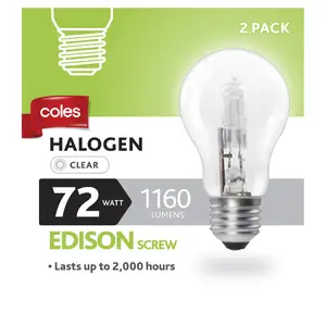 Coles Halogen Globe Screw Fitting 72 Watt Clear 2pk