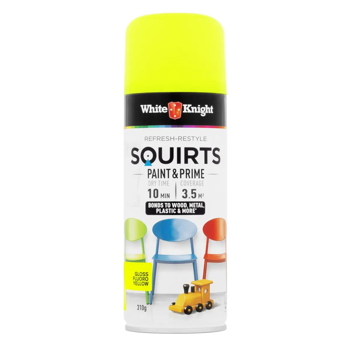 White Knight Squirts Paint & Prime Gloss Fluoro Yellow 310g