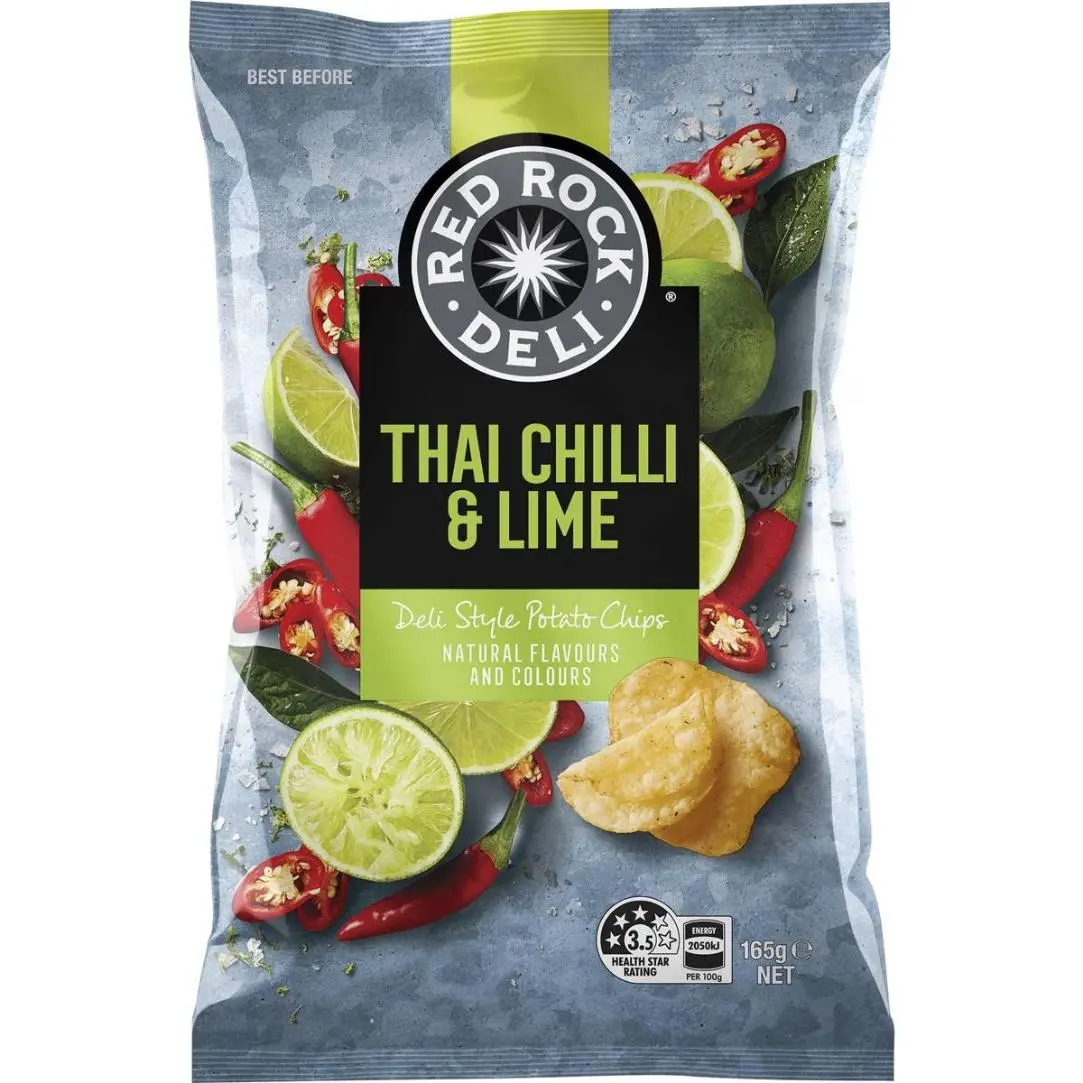 Red Rock Deli Style Potato Chips Thai Chilli and Lime 165g