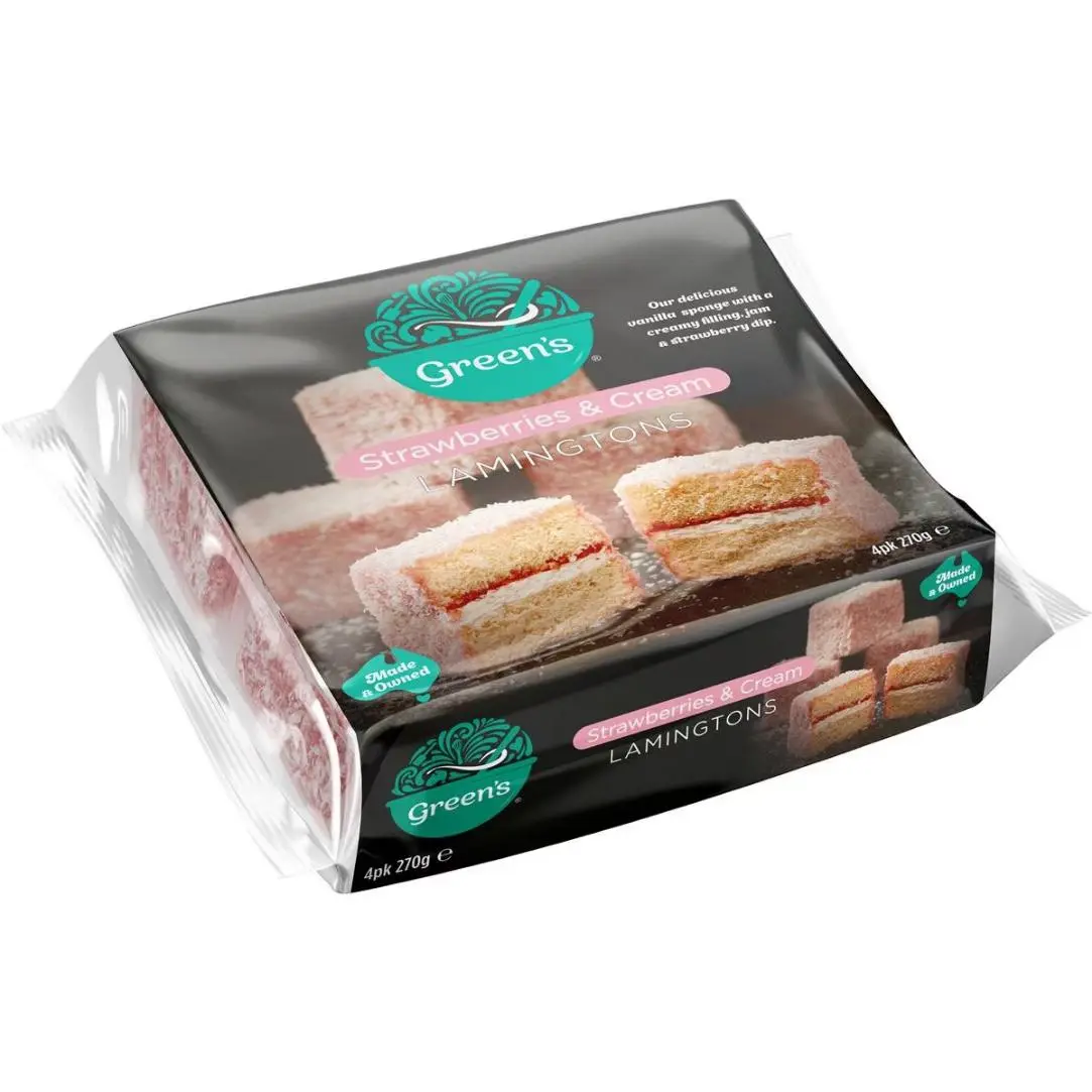GREEN'S DELUXE LAMINGTONS STRAWBERRIES & CREAM 4PK 270G