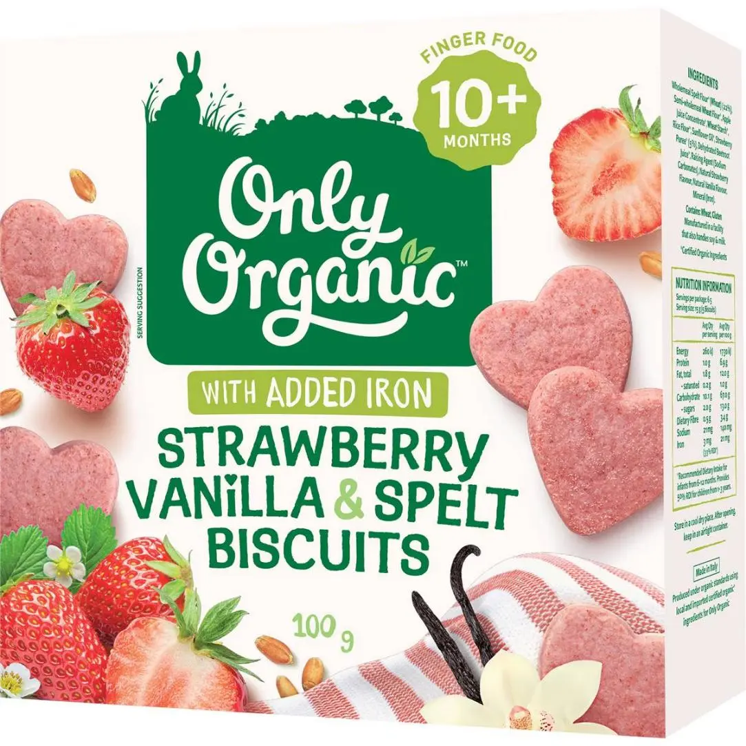 Only Organic Baby Food Strawberry Vanilla & Spelt Biscuits 100g