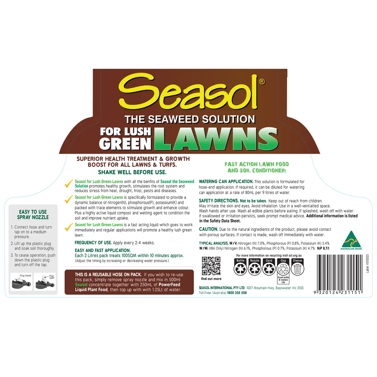 Seasol The Seaweed Solution For Lush Green Lawns 2 X 2 Litre Spray Packs