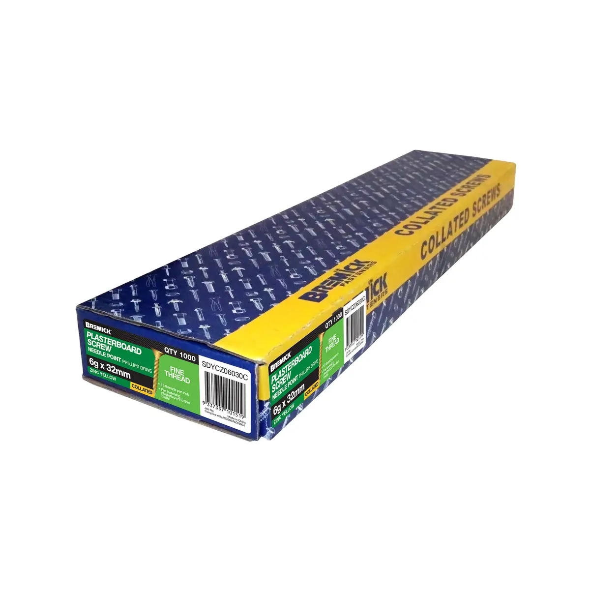 Bremick 6g x 32mm Zinc Yellow Fine Collated Screws - 1000 Pack