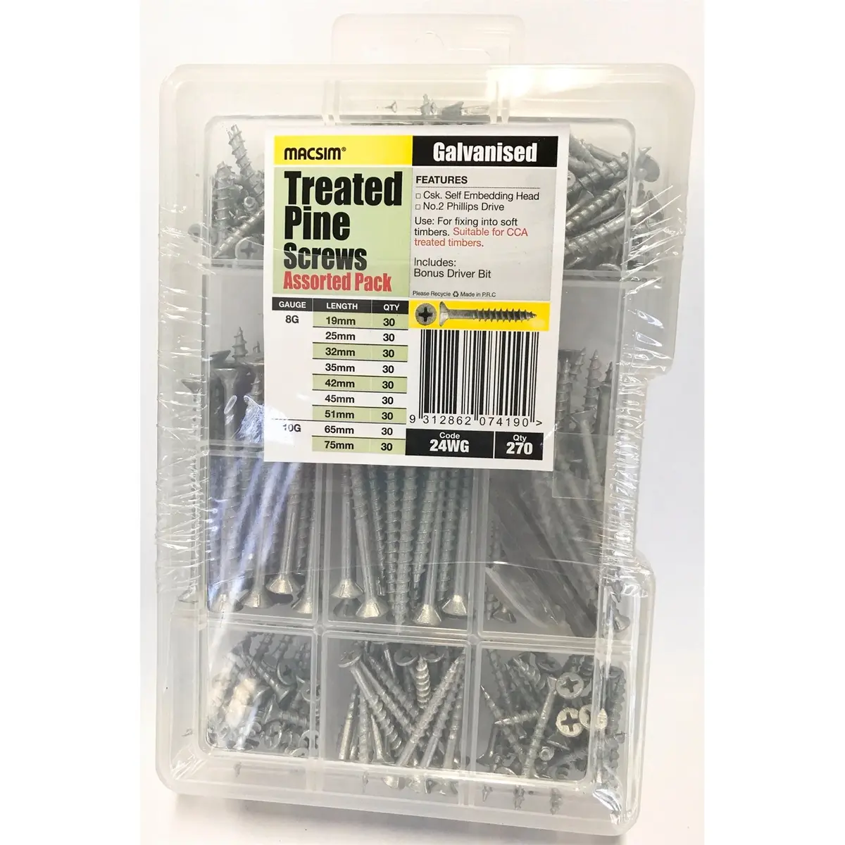 Macsim Chipboard Screws 270pcs Code 24wg