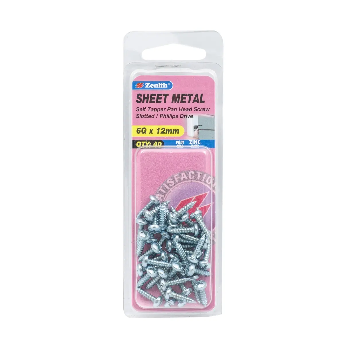 Zenith 6G x 12mm Zinc Plated Self Tapper Screws - 40 Pack