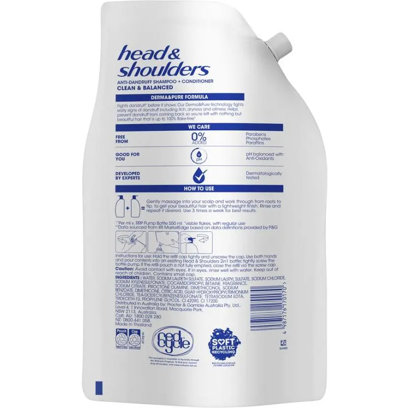 Head & Shoulders Clean & Balanced Refill Shampoo 1.1L