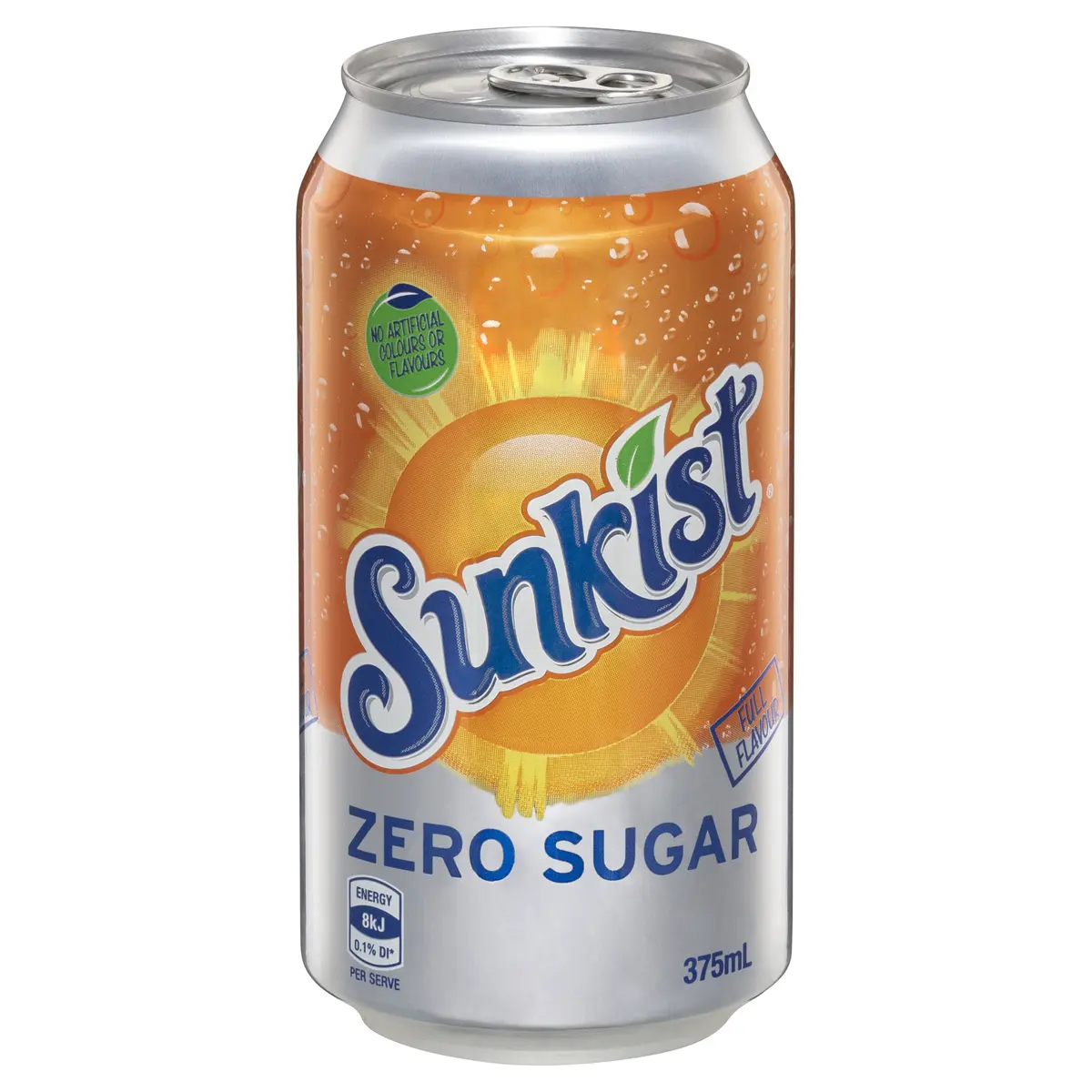 Sunkist Zero Sugar Orange Soft Drink Single Can 375mL