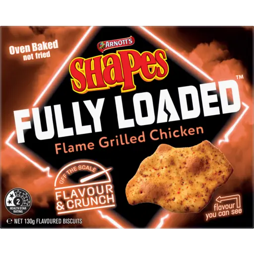 Arnott's Shapes Biscuits Fully Loaded Flame Grilled Chicken 130g