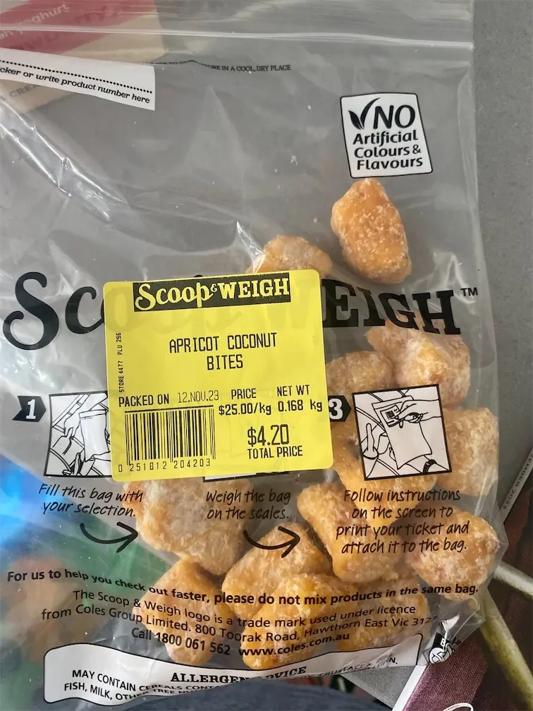 Coles Scoop & Weigh Apricot Coconut Bites