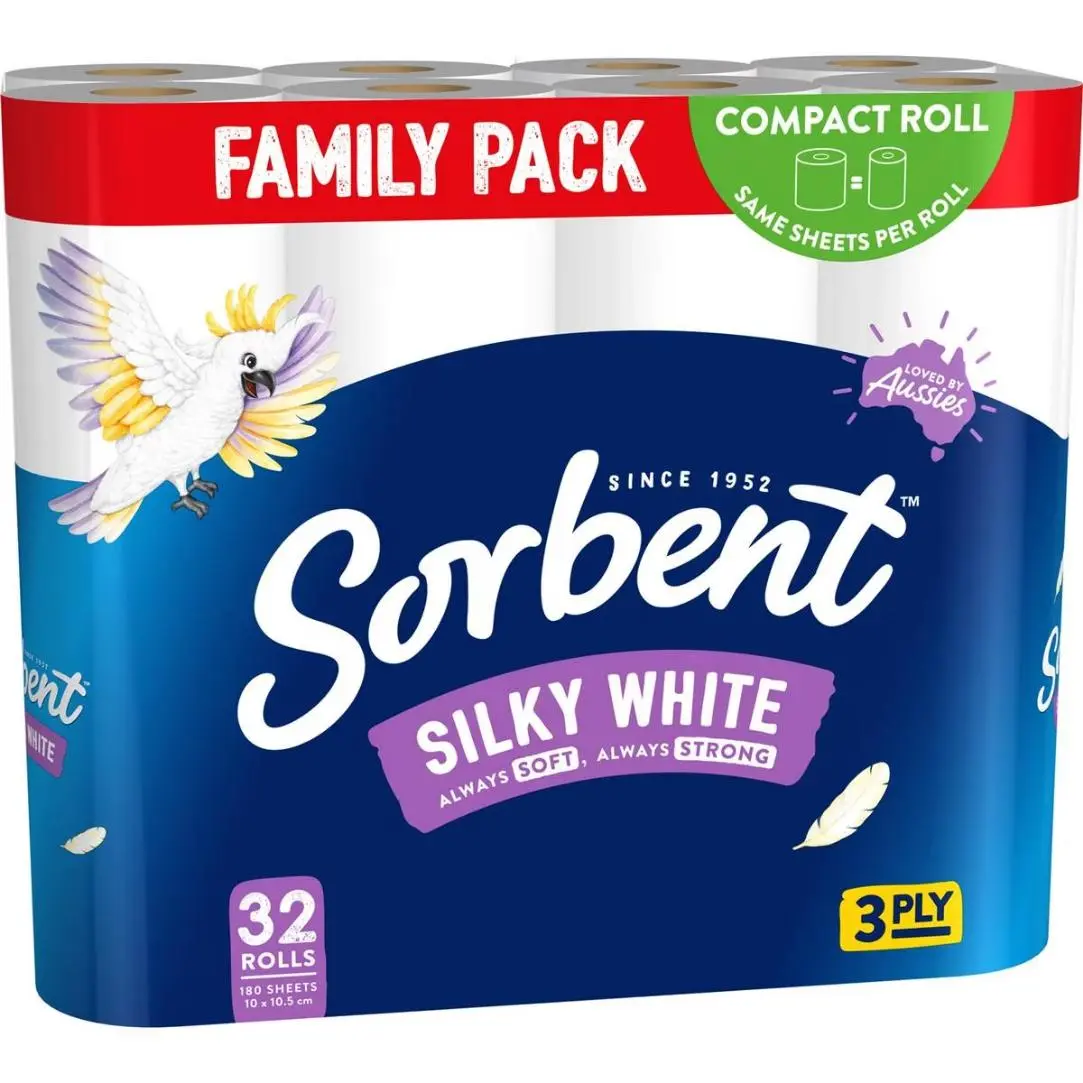 SORBENT TOILET TISSUE WHITE 3PLY 32EA