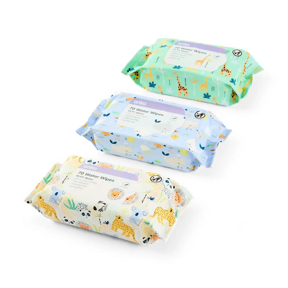 70 Pack Water Wipes - Assorted