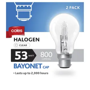 Coles Halogen Globe Bayonet Fitting 53 Watt 2pk