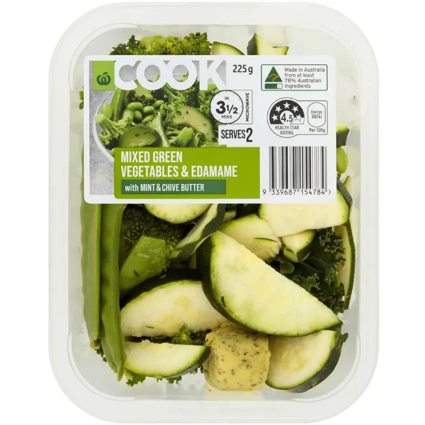 Woolworths Cook Mixed Green Vegetables & Edamame With Mint & Chive Butter 225g